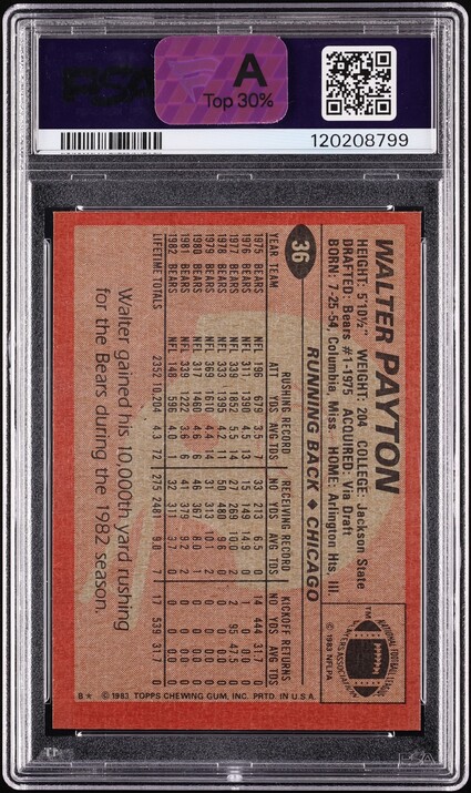 1983 Topps Football Walter Payton #36 PSA 10 GEM MINT