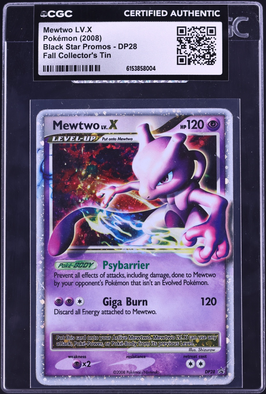 2008 Pokemon Diamond & Pearl Promo Fall Collector's Tin Mewtwo LV.X #DP28 CGC AUTH