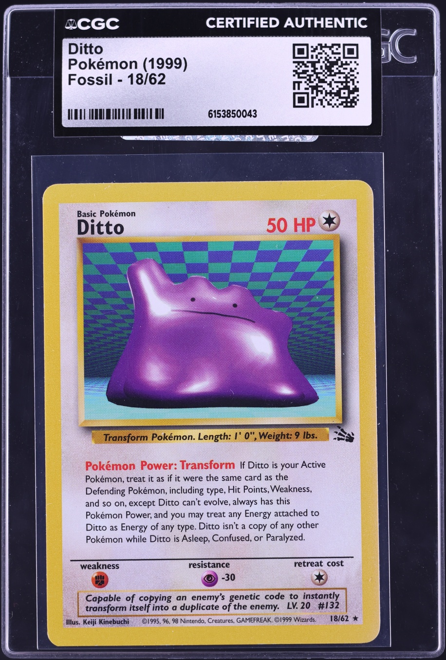 1999 Pokemon Fossil Ditto #18 CGC AUTH
