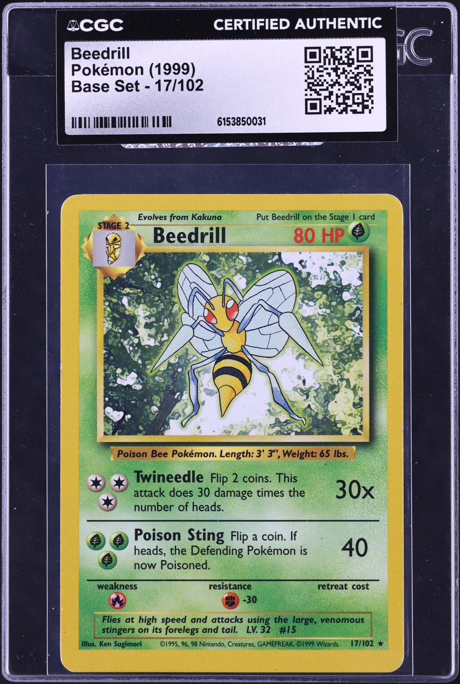 1999 Pokemon Base Set Beedrill #17 CGC AUTH