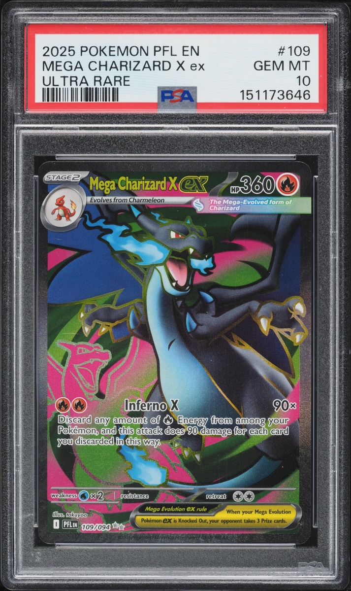 2025 Pokemon Mega Evolution Phantasmal Flames Full Art Mega Charizard X EX #109 PSA 10 GEM MINT