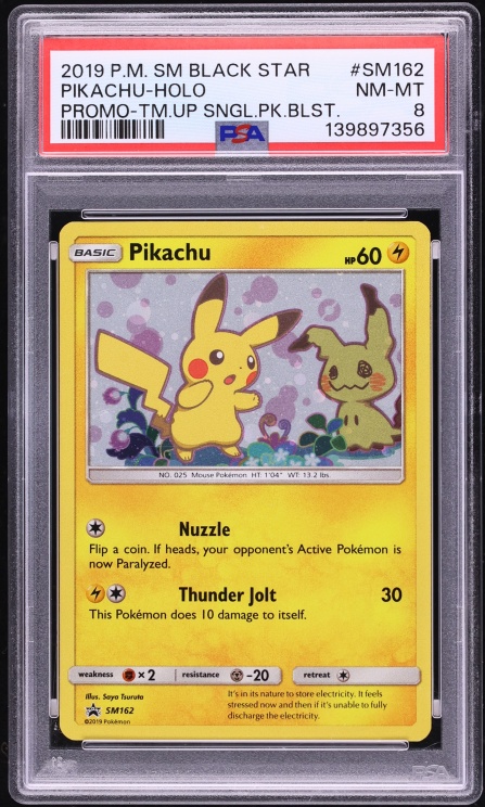 2019 Pokemon Sun & Moon Black Star Promo Team Up Holo Pikachu #SM162 PSA 8 NM-MT