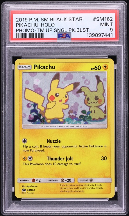 2019 Pokemon Sun & Moon Black Star Promo Team Up Holo Pikachu #SM162 PSA 9 MINT