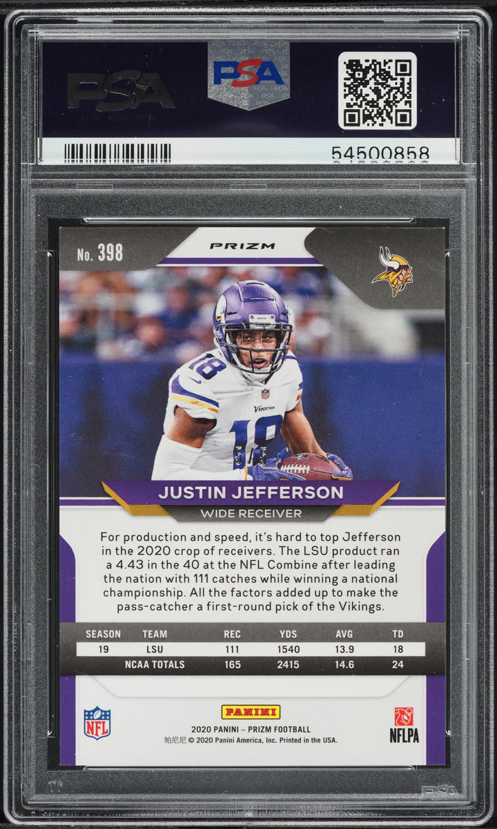 2020 Panini Prizm Gold Vinyl Justin Jefferson ROOKIE 5/5 #398 PSA 9 MINT