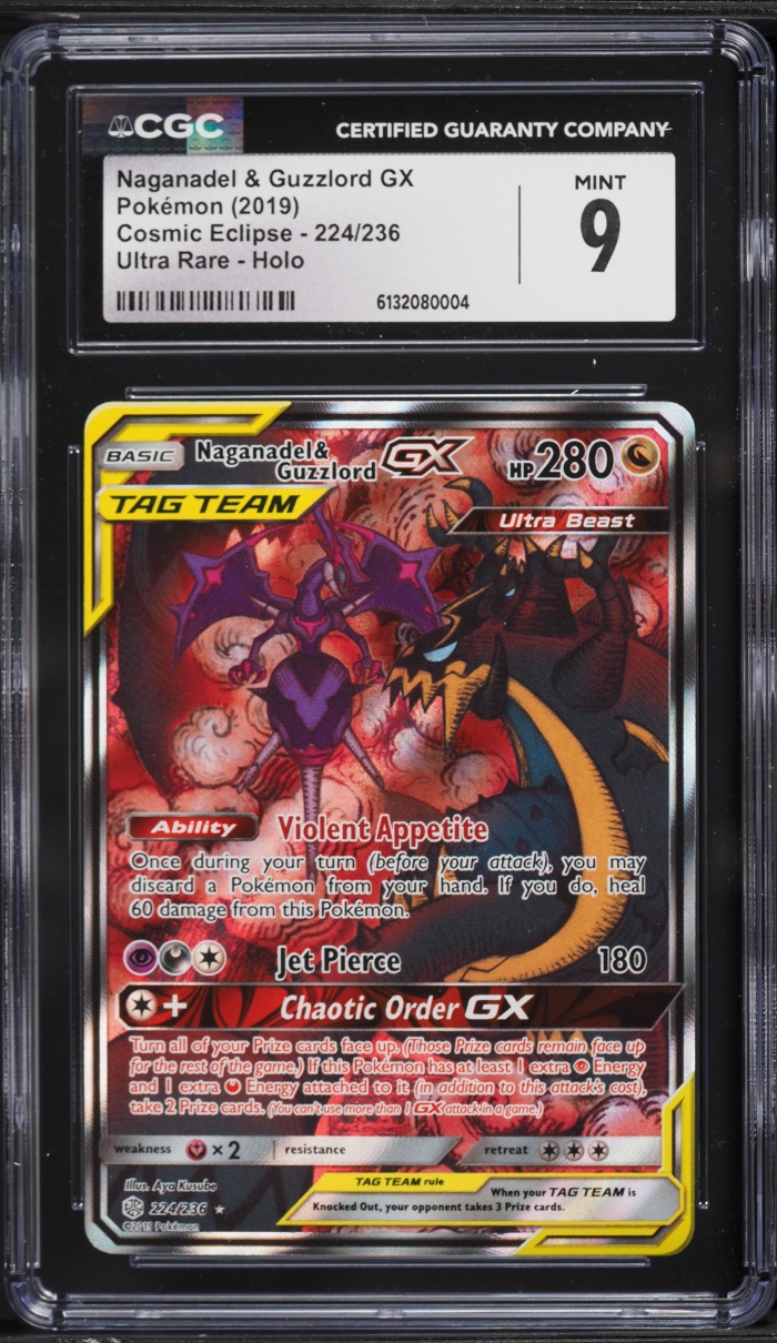2019 Pokemon Sun & Moon Cosmic Eclipse Alt Art Naganadel & Guzzlord GX #224 CGC 9 MINT
