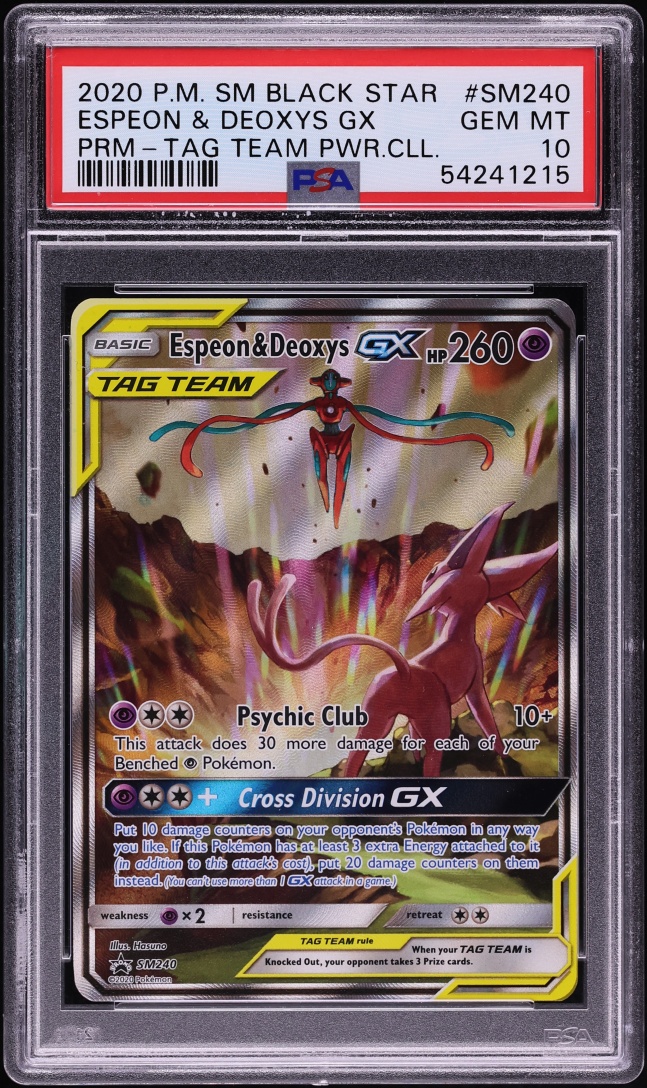 2020 Pokemon Sun & Moon Promo Tag Team Powers Full Art Espeon Deoxys GX #SM240 PSA 10 GEM MINT