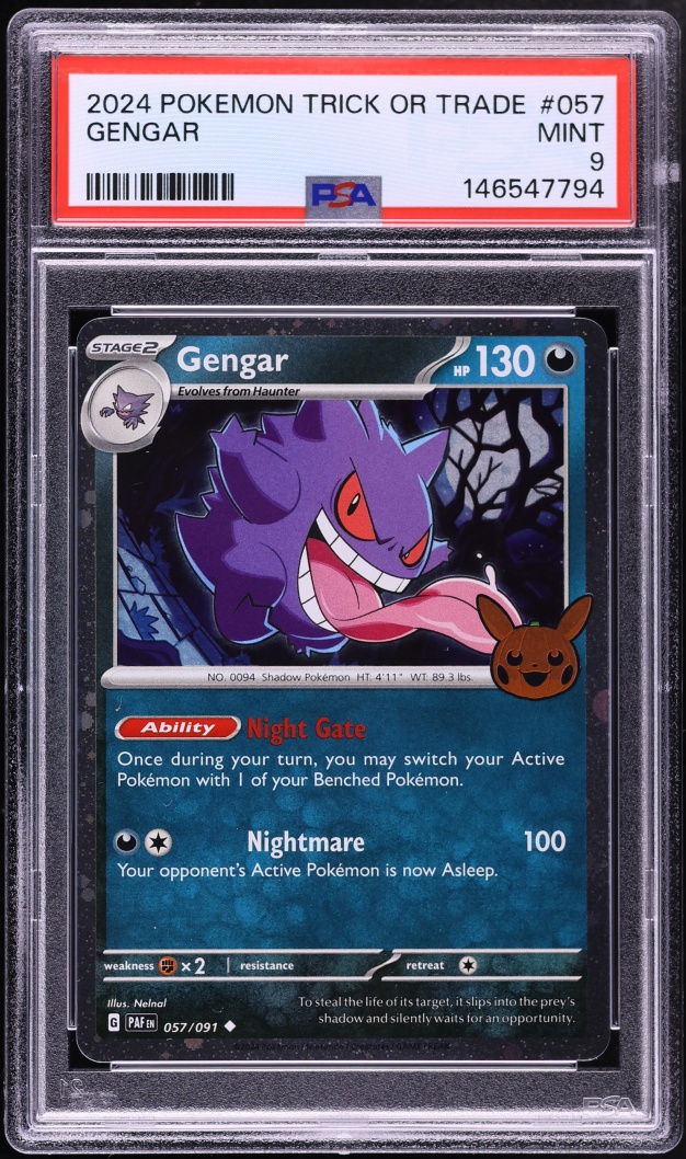2024 Pokemon Scarlet & Violet Paldean Fates Trick Or Trade Gengar #57 PSA 9 MINT