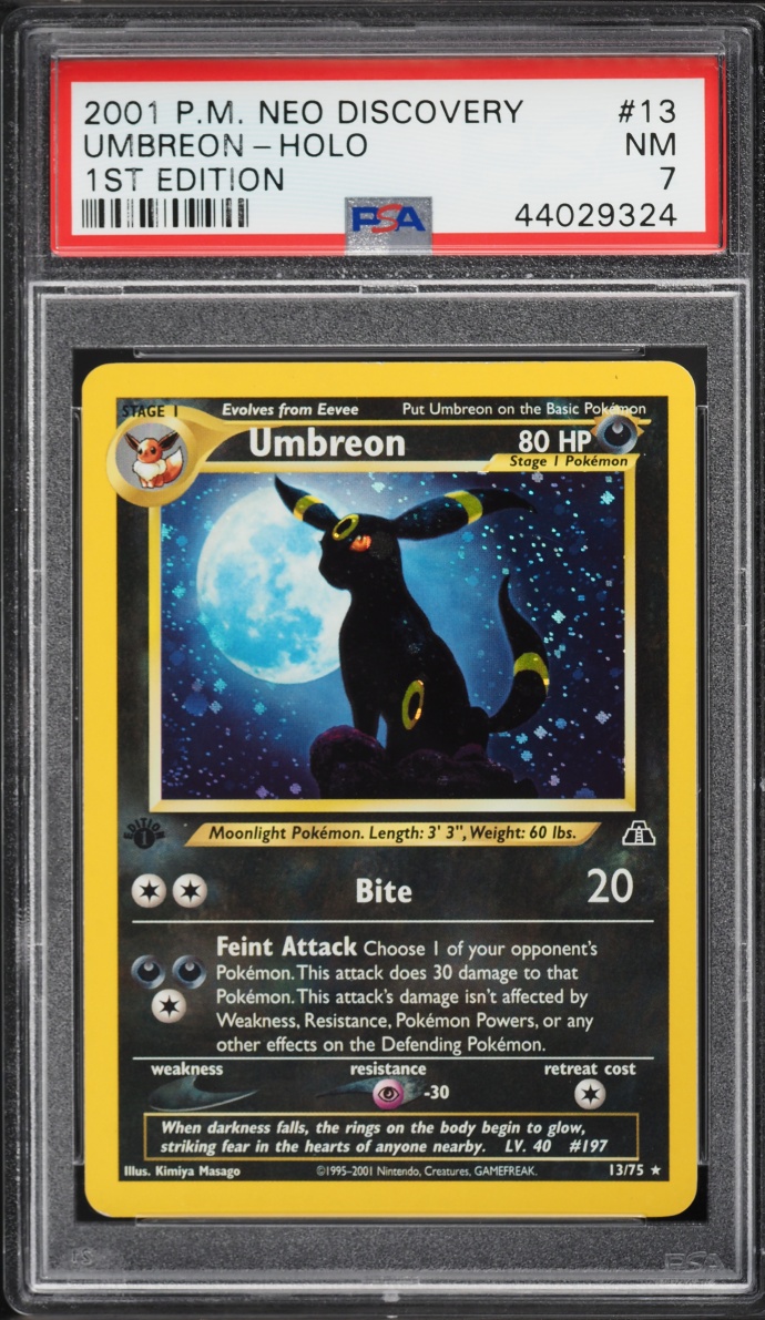 2001 Pokemon Neo Discovery 1st Edition Holo Umbreon #13 PSA 7 NRMT