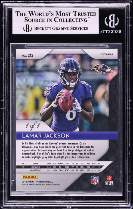 2018 Panini Prizm Black Finite Lamar Jackson ROOKIE 1/1 #212 BGS 9 MINT