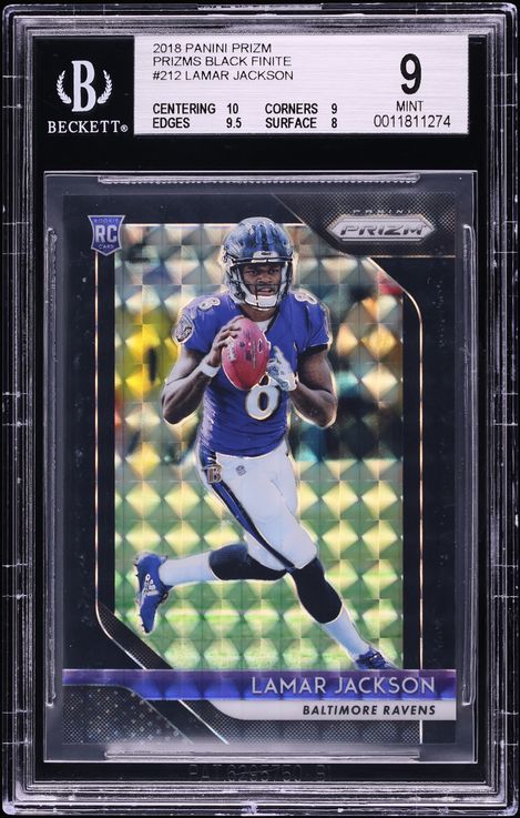 2018 Panini Prizm Black Finite Lamar Jackson ROOKIE 1/1 #212 BGS 9 MINT