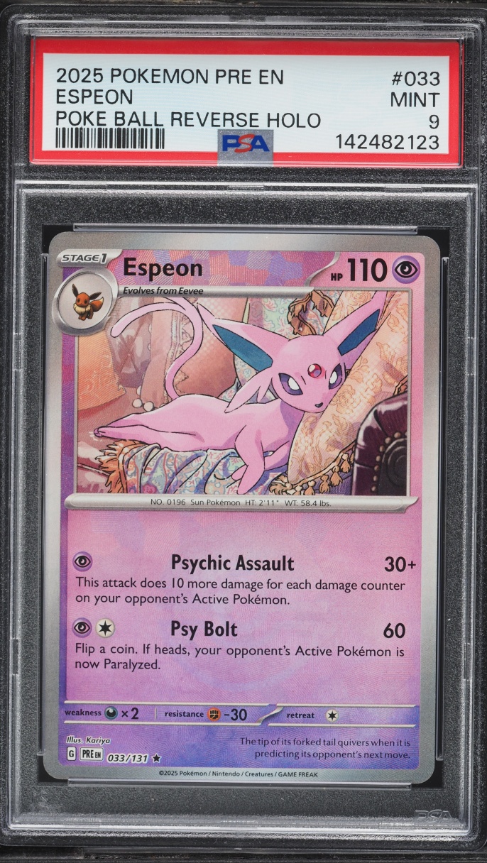 2025 Pokemon Scarlet & Violet Prismatic Evolutions Poke Ball Holo Espeon #33 PSA 9 MINT