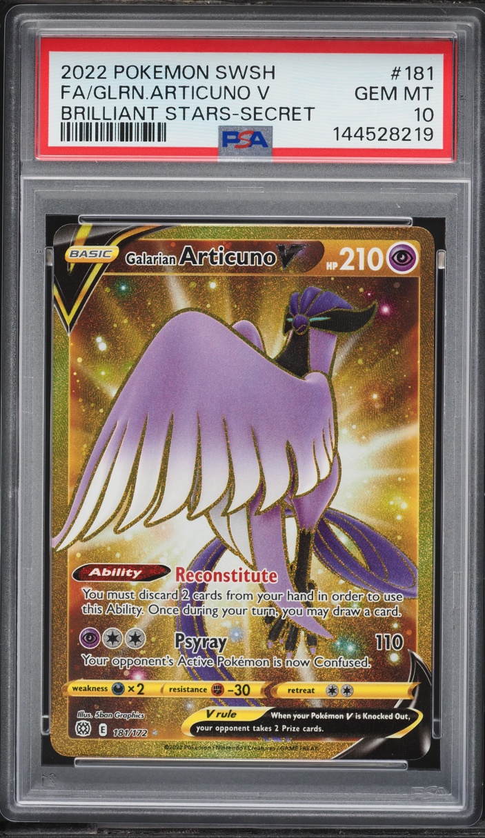 2022 Pokemon Sword & Shield Brilliant Stars Gold Rare Galarian Articuno V #181 PSA 10 GEM MINT