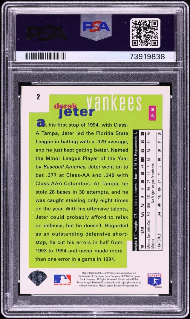 1995 Collector's Choice Special Edition Derek Jeter ROOKIE #2 PSA 10 GEM MINT