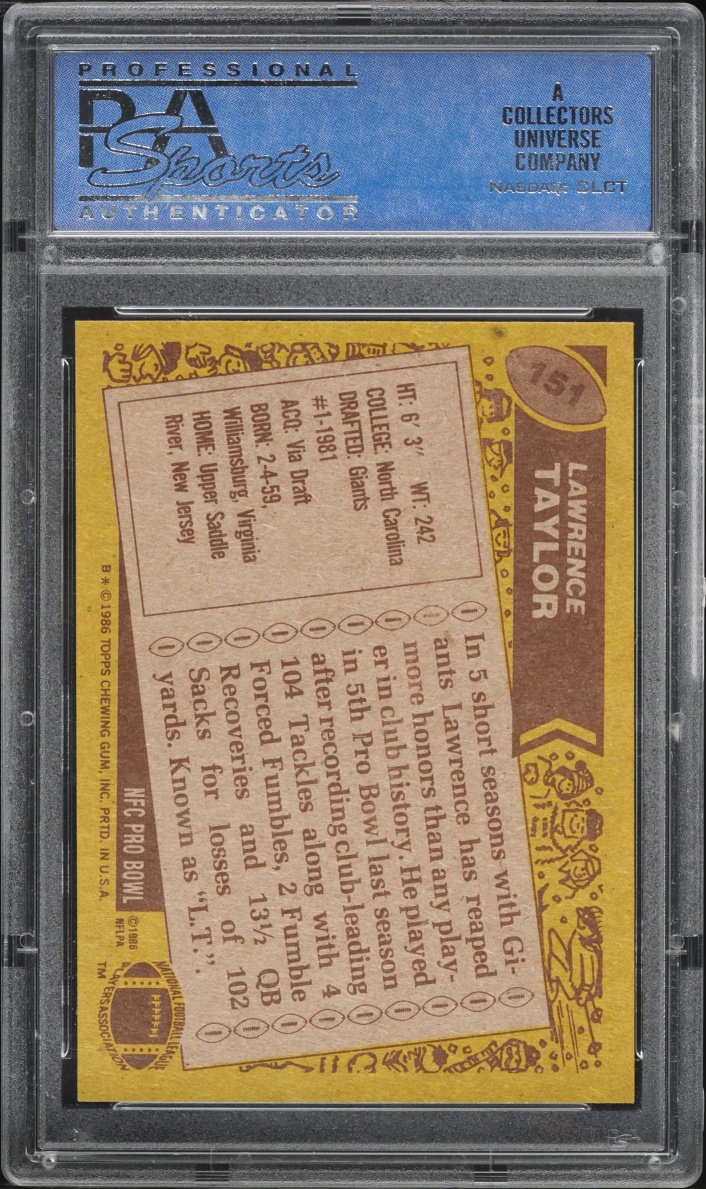1986 Topps Football Lawrence Taylor #151 PSA 8 NM-MT