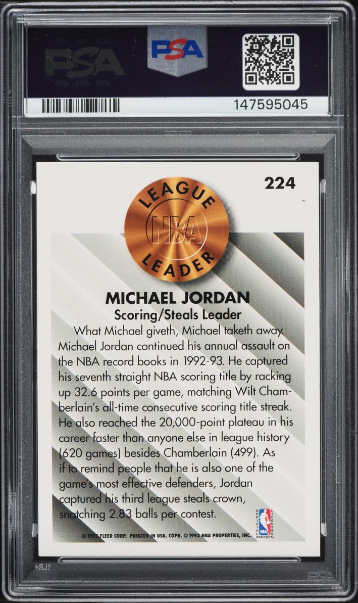 1993 Fleer Basketball Michael Jordan #224 PSA 8 NM-MT