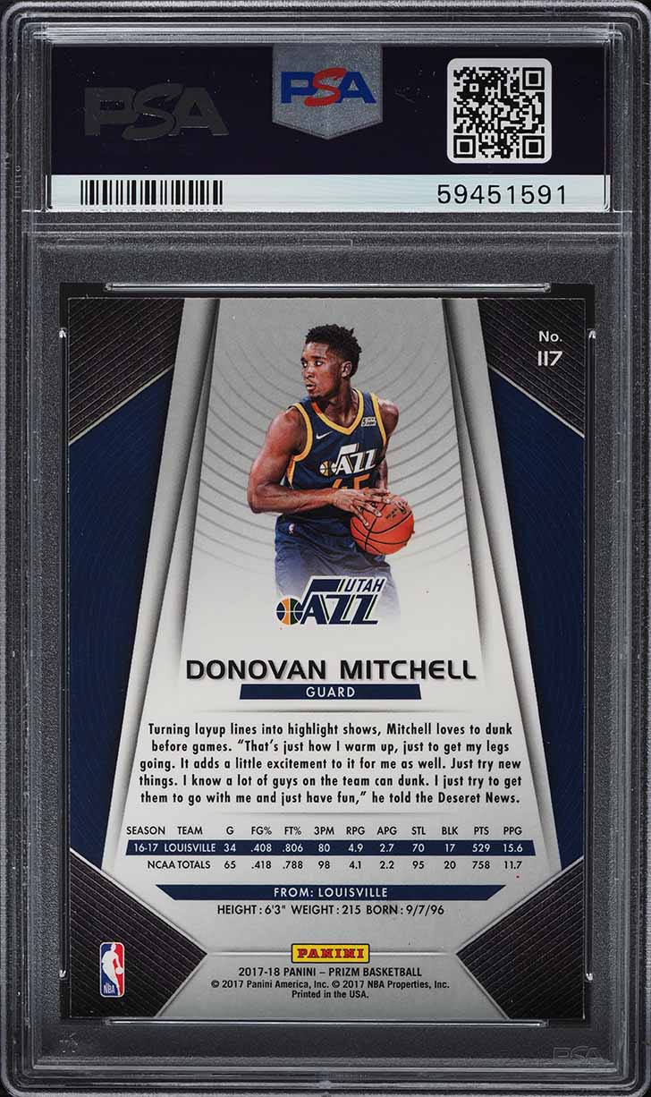 2017 Panini Prizm Donovan Mitchell ROOKIE #117 PSA 10 GEM MINT