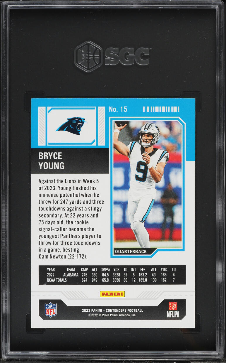 2023 Panini Contenders Season Ticket Retail Bryce Young ROOKIE #15 SGC 10 GEM MINT