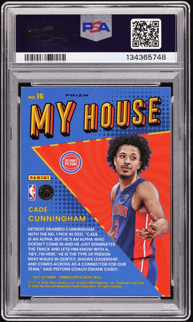 2021 Donruss Optic My House Purple Prizm Cade Cunningham ROOKIE #16 PSA 9 MINT