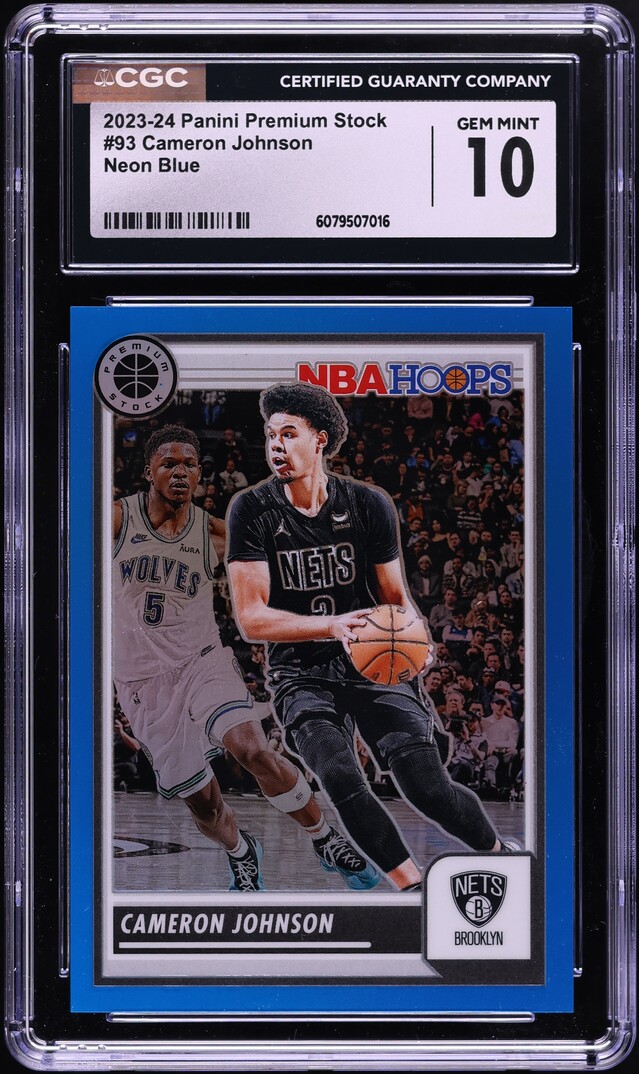 2023 Panini Premium Stock Prizm Neon Blue Cameron Johnson /15 #93 CGC 10 GEM