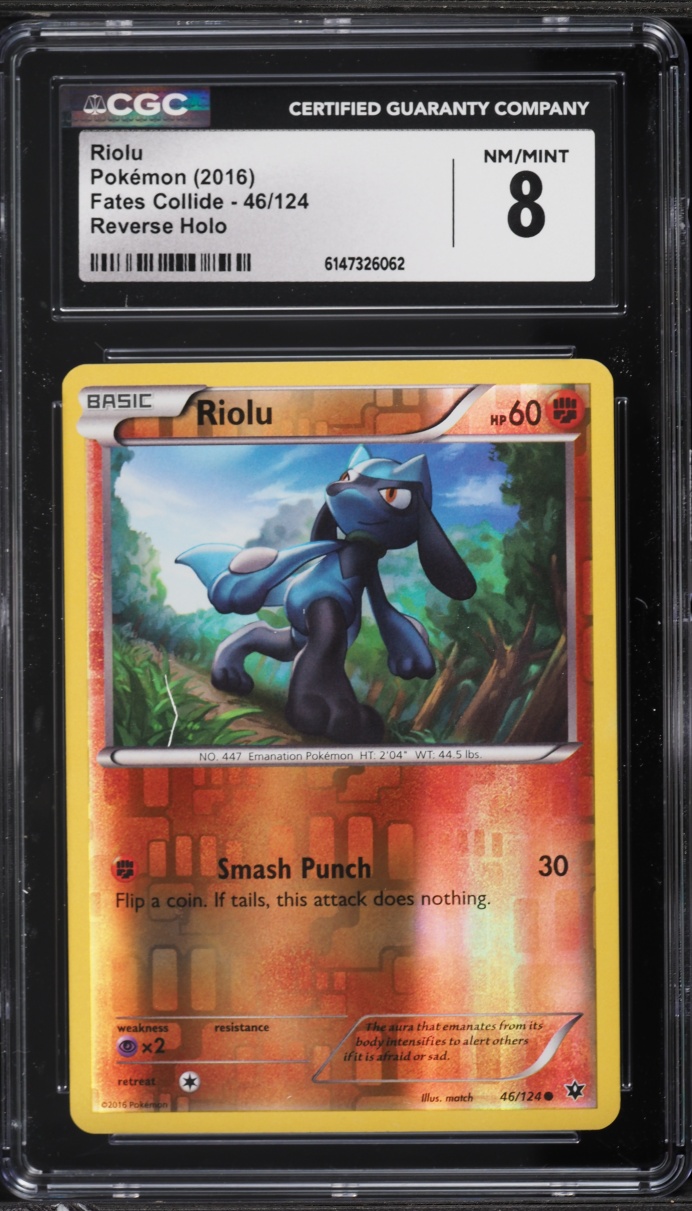 2016 Pokemon XY Fates Collide Reverse Holo Riolu #46 CGC 8 NM-MT