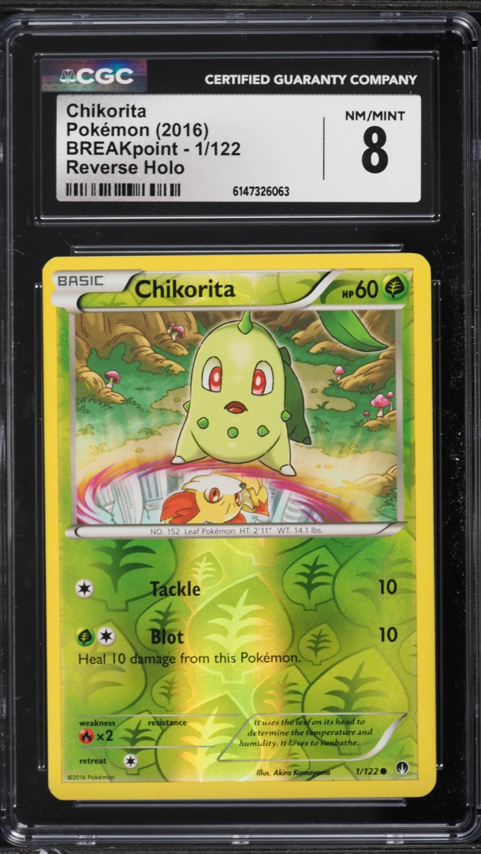 2016 Pokemon XY BREAKpoint Reverse Holo Chikorita #1 CGC 8 NM-MT