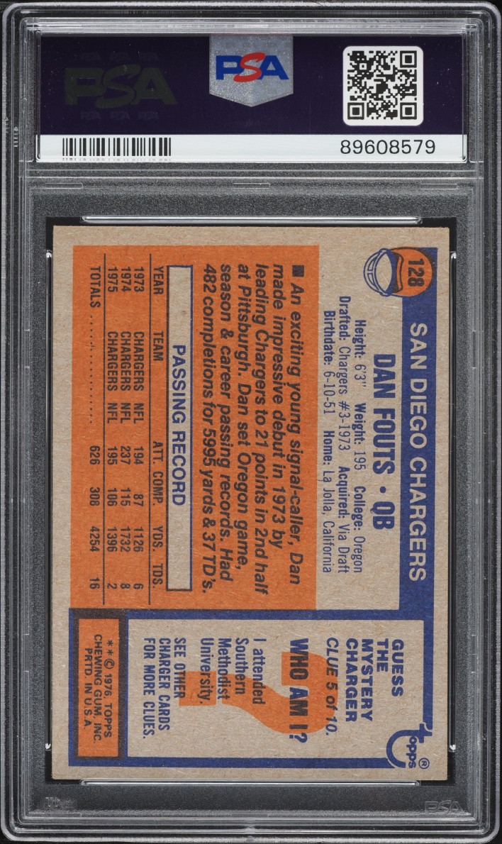 1976 Topps Football Dan Fouts #128 PSA 8 NM-MT
