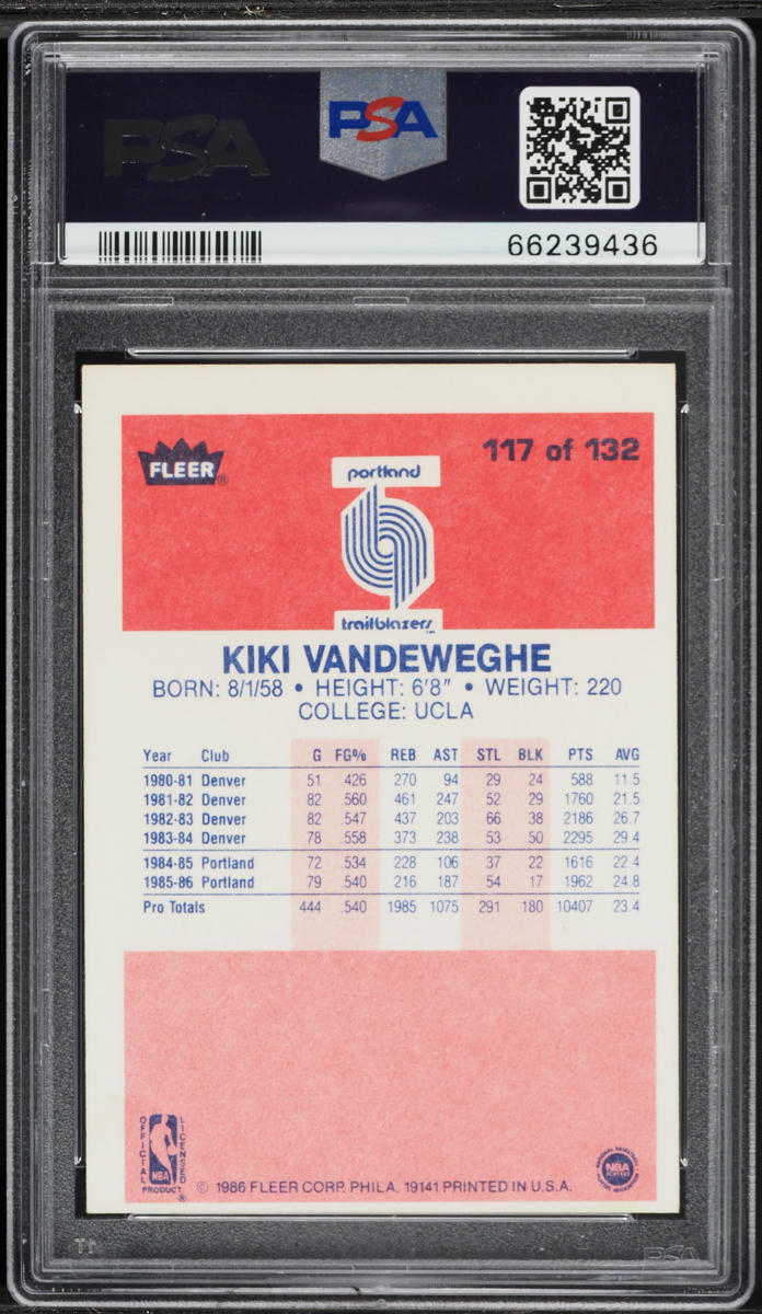 1986 Fleer Basketball Kiki Vandeweghe #117 PSA 5 EX