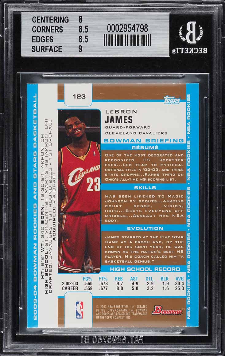 2003 Bowman Rookies & Stars Gold Lebron James ROOKIE RC #123 BGS 8.5 - Photo 2