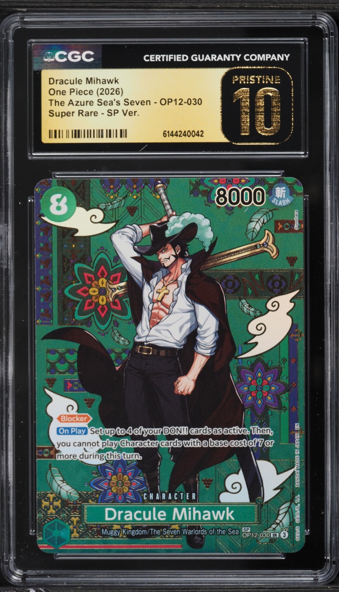 2026 One Piece The Azure Sea's Seven SP Version Dracule Mihawk #OP12-030 CGC 10 PRISTINE