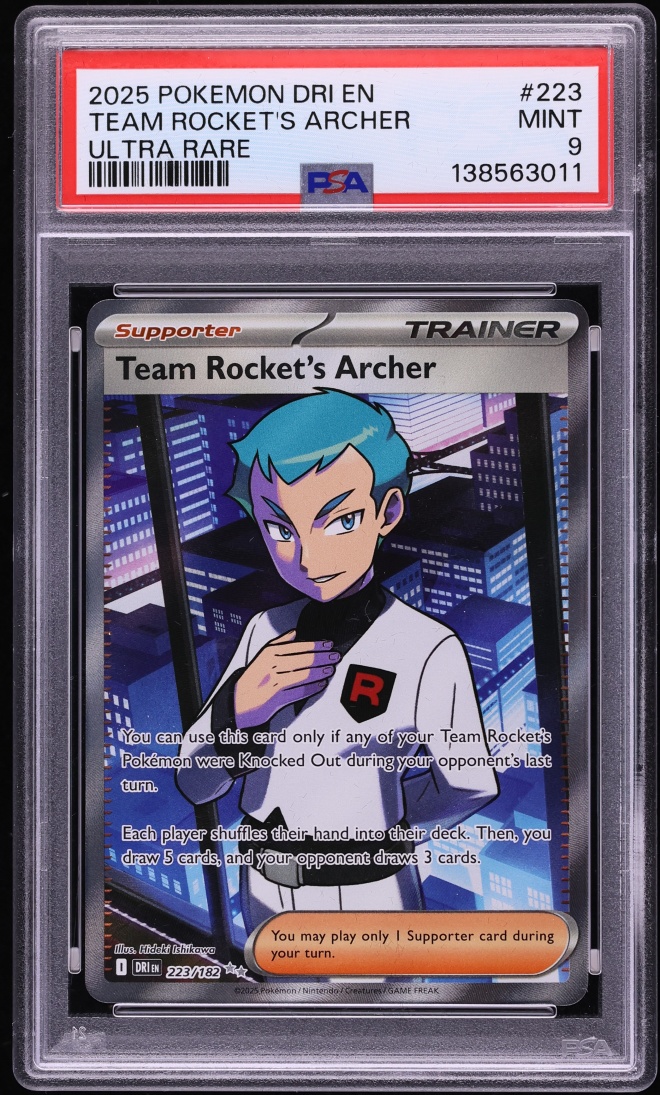 2025 Pokemon Scarlet & Violet Destined Rivals Full Art Team Rocket's Archer #223 PSA 9 MINT