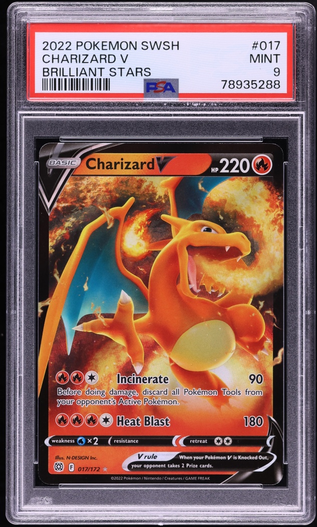 2022 Pokemon Sword & Shield Brilliant Stars Holo Charizard V #17 PSA 9 MINT