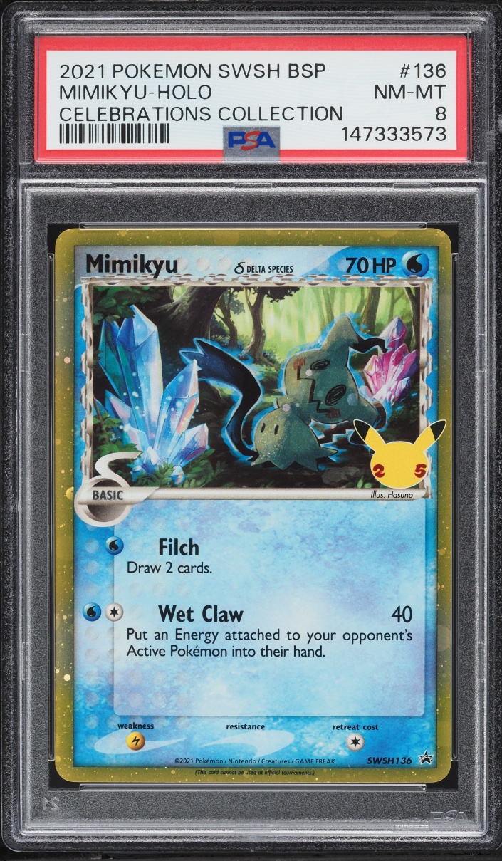 2021 Pokemon Sword & Shield Promo Celebrations Collection Holo Mimikyu #136 PSA 8 NM-MT