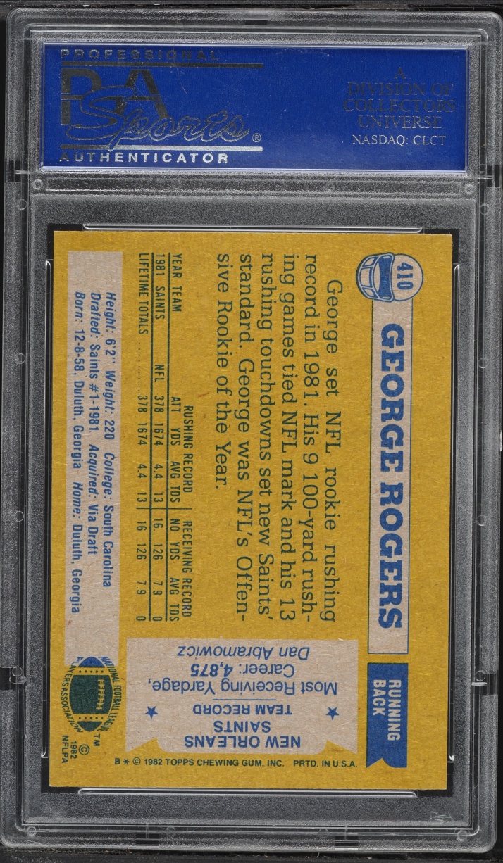 1982 Topps Football George Rogers ROOKIE #410 PSA 8 NM-MT