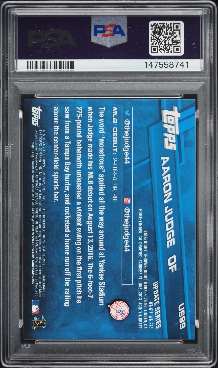 2017 Topps Update Debut Aaron Judge ROOKIE #US99 PSA 9 MINT