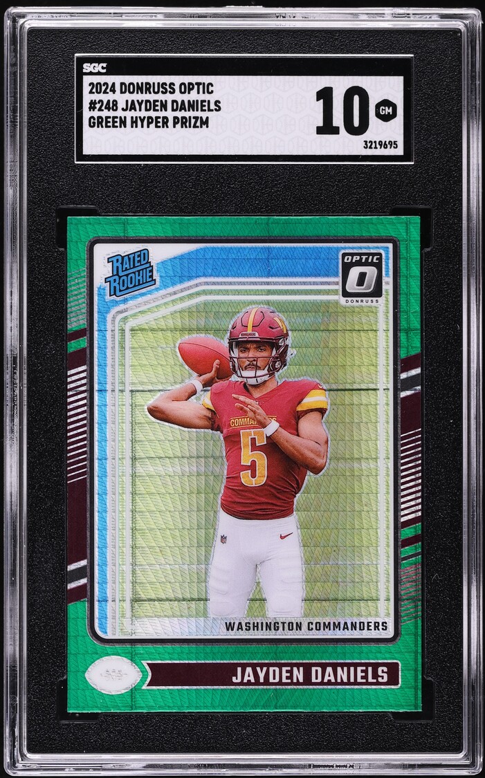 2024 Donruss Optic Green Hyper Prizm Jayden Daniels ROOKIE #248 SGC 10 GEM MINT