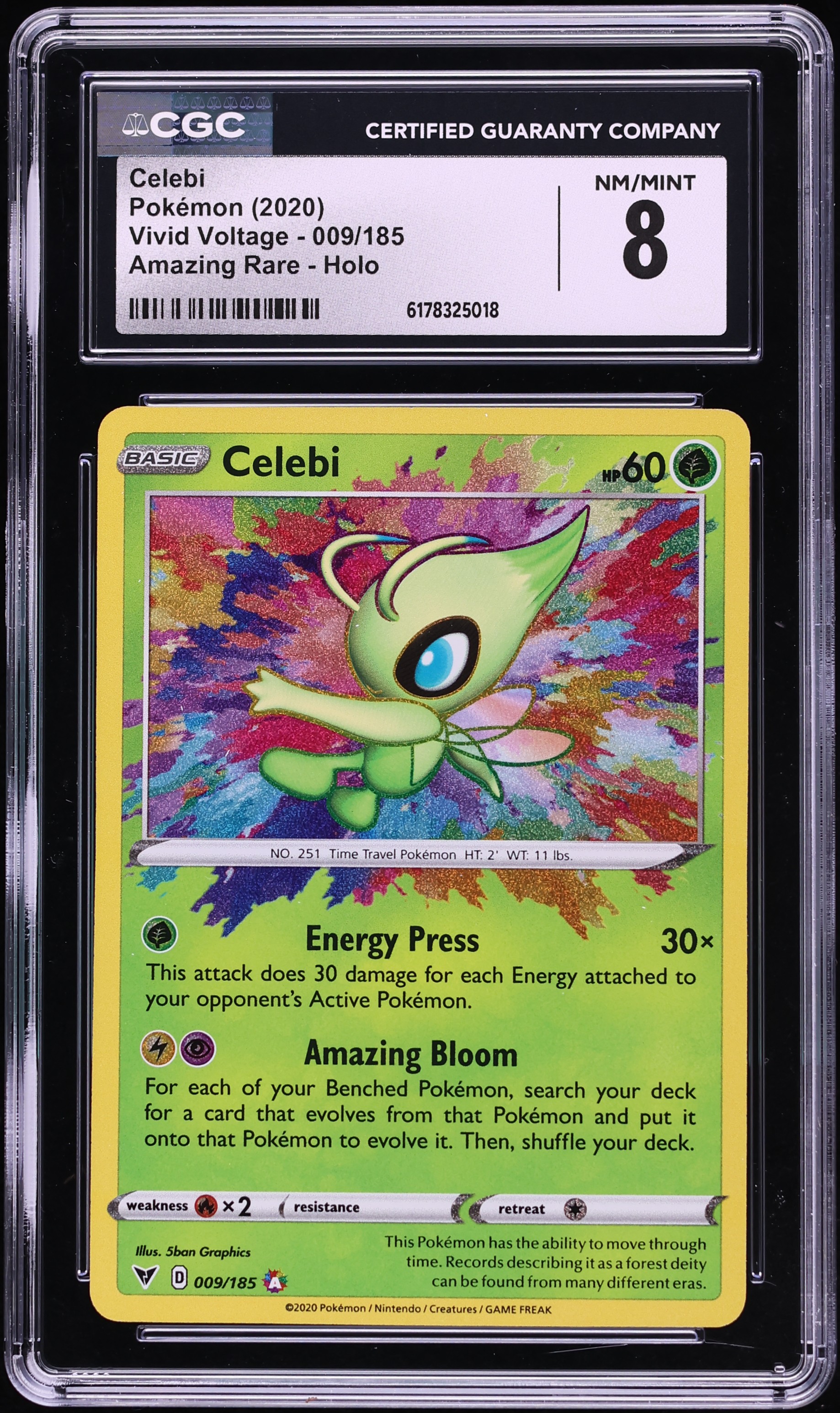 2020 Pokemon Sword & Shield Vivid Voltage Amazing Rare Celebi #9 CGC 8 NM-MT