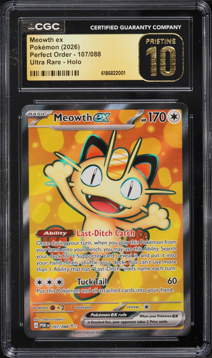 2026 Pokemon Mega Evolution Perfect Order Full Art Meowth ex #107 CGC 10 PRISTINE
