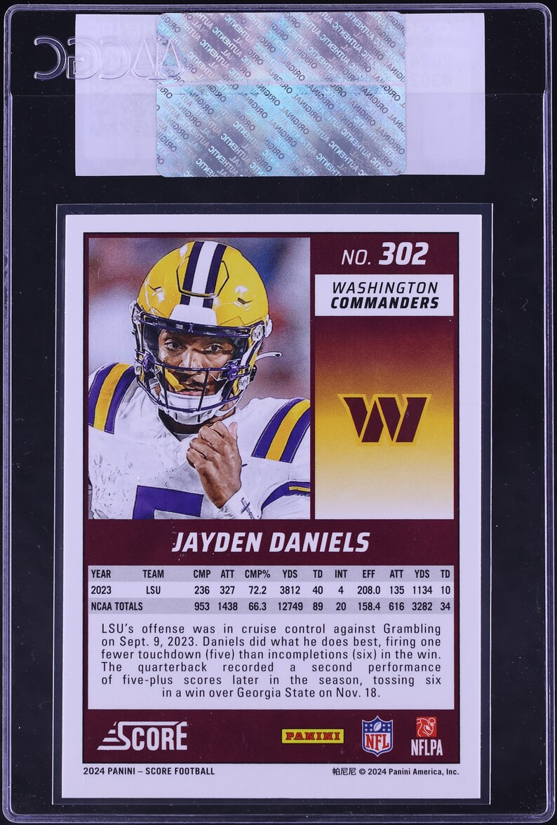 2024 Score Football Jayden Daniels ROOKIE #302 CGC AUTH