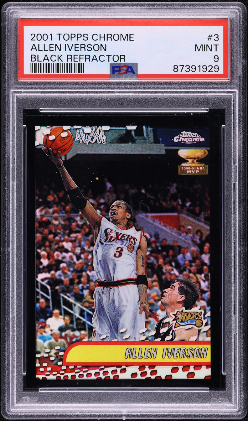 2001 Topps Chrome Black Refractor Allen Iverson /50 #3 PSA 9 MINT - Photo 1
