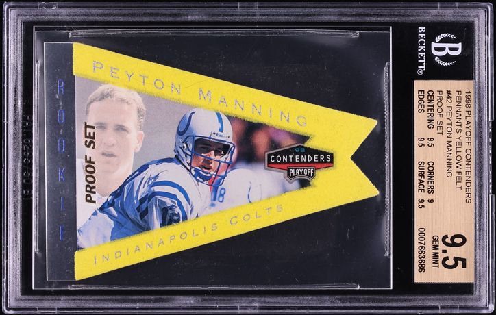 1998 Playoff Contenders Pennants Yellow Felt Die-Cut Peyton Manning ROOKIE 1/1 #42 BGS 9.5