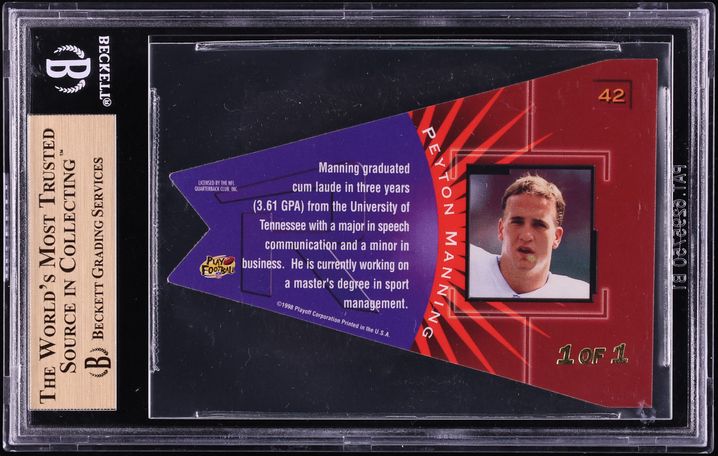 1998 Playoff Contenders Pennants Yellow Felt Die-Cut Peyton Manning ROOKIE 1/1 #42 BGS 9.5 - Photo 2