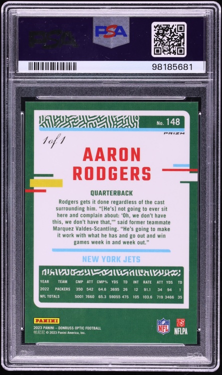 2023 Donruss Optic Black Aaron Rodgers 1/1 #148 PSA 10 GEM MINT - Photo 2