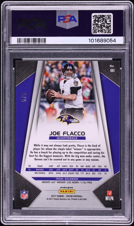 2017 Panini Prizm Gold Vinyl Joe Flacco 5/5 #81 PSA 9 MINT - Photo 2