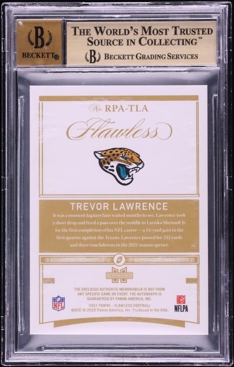 2021 Panini Flawless Trevor Lawrence ROOKIE PATCH AUTO /25 #1 BGS 9.5 GEM MINT - Photo 2