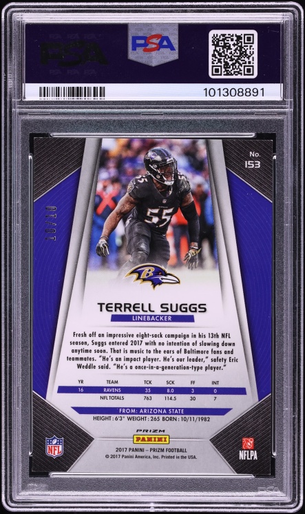 2017 Panini Prizm Gold Terrell Suggs 10/10 #153 PSA 8 NM-MT - Photo 2