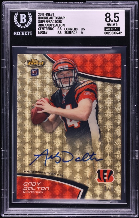 2011 Finest Superfractor Andy Dalton ROOKIE AUTO 1/1 #116 BGS 8.5 NM-MT+