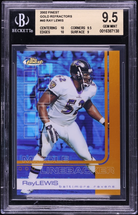 2002 Finest Gold Refractor Ray Lewis /25 #40 BGS 9.5 GEM MINT