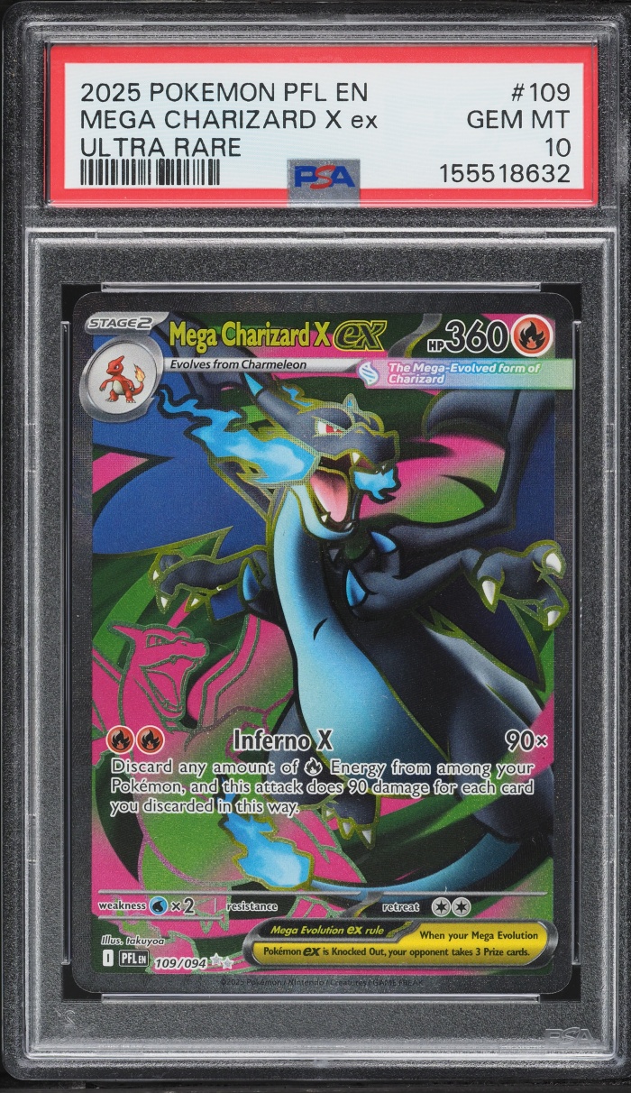 2025 Pokemon Mega Evolution Phantasmal Flames Full Art Mega Charizard X EX #109 PSA 10 GEM MINT