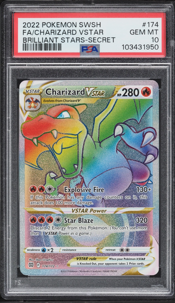 2022 Pokemon Sword & Shield Brilliant Stars Rainbow Rare Charizard VSTAR #174 PSA 10 GEM MINT