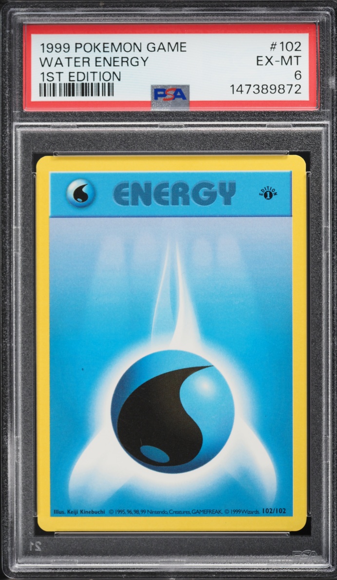 1999 Pokemon Base Set Shadowless 1st Edition Water Energy #102 PSA 6 EXMT